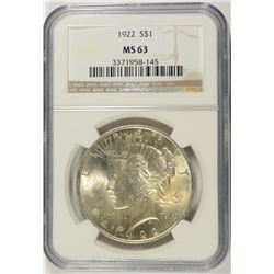 1922 PEACE DOLLAR NGC MS-63