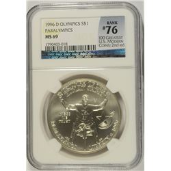 1996-D OLYMPICS (PARALYMPICS) COMMEN DOLLAR NGC MS-69 (RANK #76 100 GREATEST US