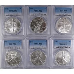 2002, 2003, 2004, 2005, 2006 & 2007 AMERICAN SILVER EAGLES, ALL PCGS MS-69!
