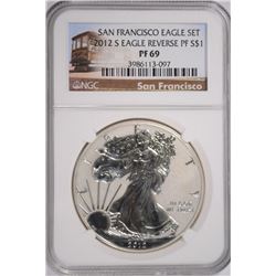 2012-S AMERICAN SILVER EAGLE REVERSE PROOF, NGC  PROOF-69 TROLLEY LABEL