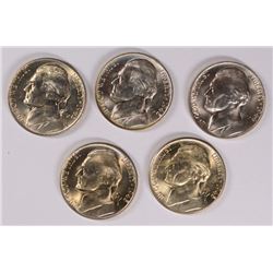( 5 ) GEM BU JEFFERSON SILVER "WAR" NICKELS: 1943D, 1944P, (2) 1945D, & 1945-D