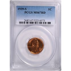 1939-S LINCOLN CENT, PCGS MS-67 RED CHERRY!