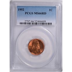 1952 LINCOLN CENT, PCGS MS-66 RED