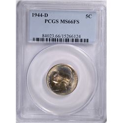 1944-D JEFFERSON NICKEL, PCGS MS-66 FULL STEPS  TOUGH COIN!