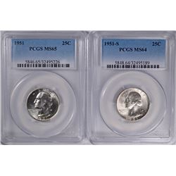 ( 2 ) PCGS GRADED WASHINGTON QUARTERS: 1951 MS-65 & 1951-S MS-64