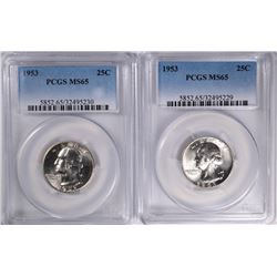( 2 ) 1953 WASHINGTON QUARTERS, PCGS MS-65