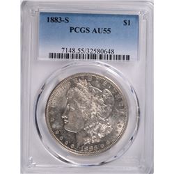 1883-S MORGAN SILVER DOLLAR, PCGS AU-55 NICE