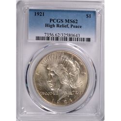 1921 PEACE SILVER DOLLAR, PCGS MS-62  NICE!!
