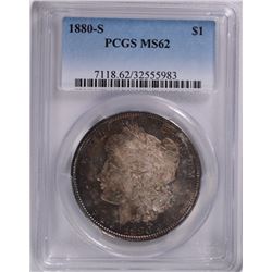 1880-S MORGAN SILVER DOLLAR, PCGS MS-62  LOTS OF COLOR