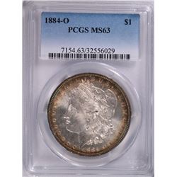 1884-O MORGAN SILVER DOLLAR, PCGS MS-63  RIM COLOR