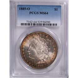 1885-O MORGAN SILVER DOLLAR, PCGS MS-64  SUPERB COLORS!