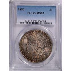 1896 MORGAN SILVER DOLLAR, PCGS MS-63  COLOR!