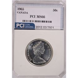 1965 CANADIAN HALF DOLLAR, PCI MS-66 RARE