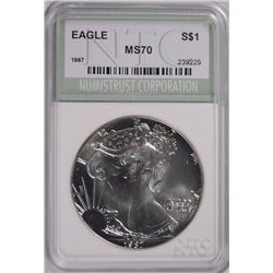 1987 AMERICAN SILVER EAGLE, NTC MS-70 PERFECT!  RARE!   TRENDS VALUE=$2500.00