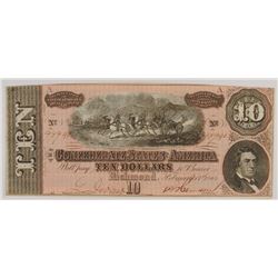 1864 $10 CONFEDERATE STATES OF AMERICA NOTE (T-68) AU/CU