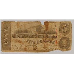 1863 $5 CONFEDERATE STATES OF AMERICA NOTE (T-60)