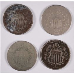 (4) 1867 SHIELD NICKELS