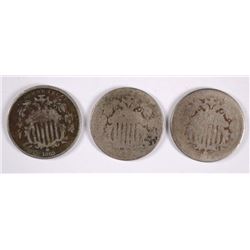 (3) 1869 SHIELD NICKELS