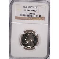 1976-S SILVER PROOF WASHINGTON QUARTER NGC PF-68 CAMEO