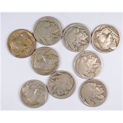(9) BUFFALO NICKELS (13 I, 13-D I, 13 II, 14, 14-S, 15, 16, 16-D, 16-S)