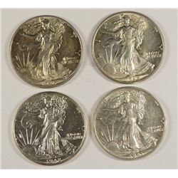 (4) WALKING LIBERTY HALF DOLLARS (1942, 1943, 1945, 1946) AU/SLIDERS