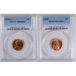 1939 & 1940 LINCOLN CENTS, PCGS MS-66 RED
