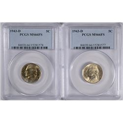( 2 ) 1943-D JEFFERSON NICKEL, PCGS MS-66 FULL STEPS