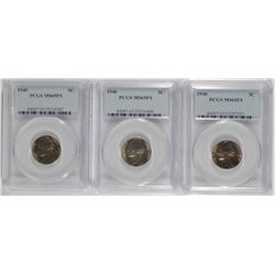LOT OF ( 3 ) 1940 JEFFERSON NICKELS, PCGS MS-65 FULL STEPS