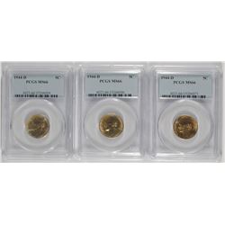 3 1944-D SILVER JEFFERSON NICKELS PCGS MS-66
