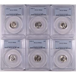 LOT OF ( 6 ) 1952-S ROOSEVELT DIMES, PCGS MS-66