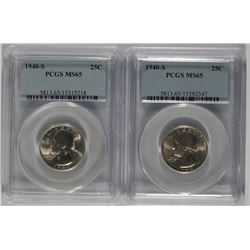 2 1940-S WASHINGTON QUARTERS PCGS MS-65