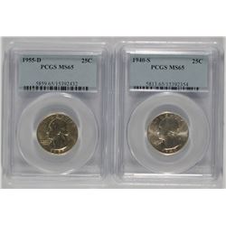 Lot of 2 Wash Quarters PCGS MS65 Better Dates 40s, 55d