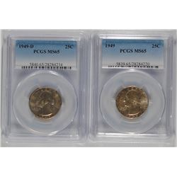 1949-P,D WASHINGTON QUARTERS PCGS MS-65