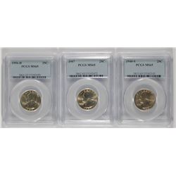 3 WASHINGTON QUARTERS 1956-D, 57, 40-S PCGS MS-65