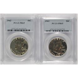 ( 2 ) 1962 FRANKLIN HALF DOLLARS, PCGS PROOF-65