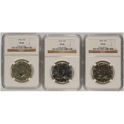 LOT OF ( 3 ) 1964 KENNEDY HALF DOLLARS, NGC PROOF-66