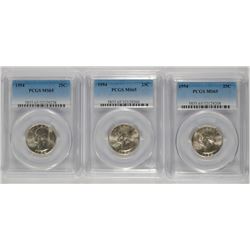 ( 3 ) 1954 WASHINGTON QUARTER, PCGS MS-65