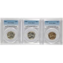 ( 3 ) 1963 PCGS GRADED WASHINGTON QUARTERS: ( 2 ) MS-65 & ( 1 ) MS-66