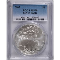 2003 AMERICAN SILVER EAGLE, PCGS MS-70! PERFECT!