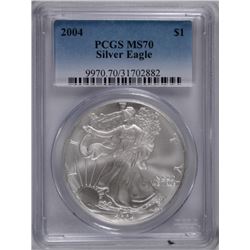 2004 AMERICAN SILVER EAGLE, PCGS MS-70!