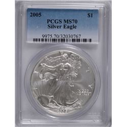 2005 AMERICAN SILVER EAGLE, PCGS MS-70 RARE LISTS IN PCGS PRICE GUIDE AT $700.00