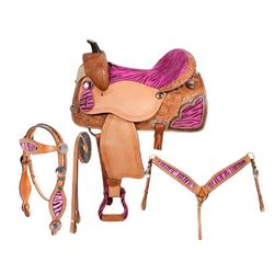 _NEW!_ Pink Zebra Barrel Racing Western Horse Saddle Package 15 16 [6073] FREE SHIPPING!