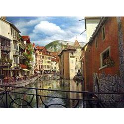 (ART) "A Beautiful Morning Along The Annecy Canal, France" - Original (WA7123-24) (48-DR776)