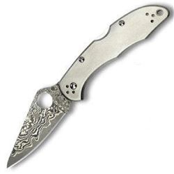 _NEW!_ Delica4, Titanium Handle, Drop-Point Damascus Plain 716104000852