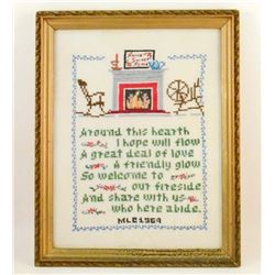 1969 CROSS STITCH SAMPLER IN GOLD GILT FRAME