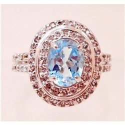 WHITE GOLD OVER STERLING SILVER BLUE TOPAZ RING