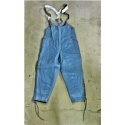 VINTAGE GERMAN NAZI MILITARY GREY LEATHER PANTS W/ SUSPENDERS