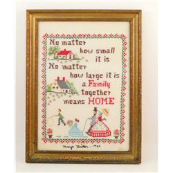 1964 CROSS STITCH SAMPLER - FRAMED