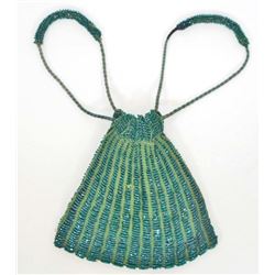 ANTIQUE GREEN BEADED DRAW STRING PURSE
