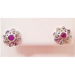 PAIR OF STERLING SILVER AMETHYST, PERIDOT & TOPAZ EARRINGS